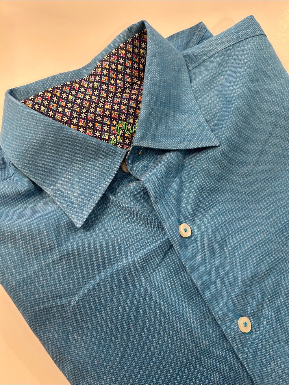 Men's ALAN FLUSSER Long-Sleeve vibrant Blue Button-Down Dress Shirt, sz M